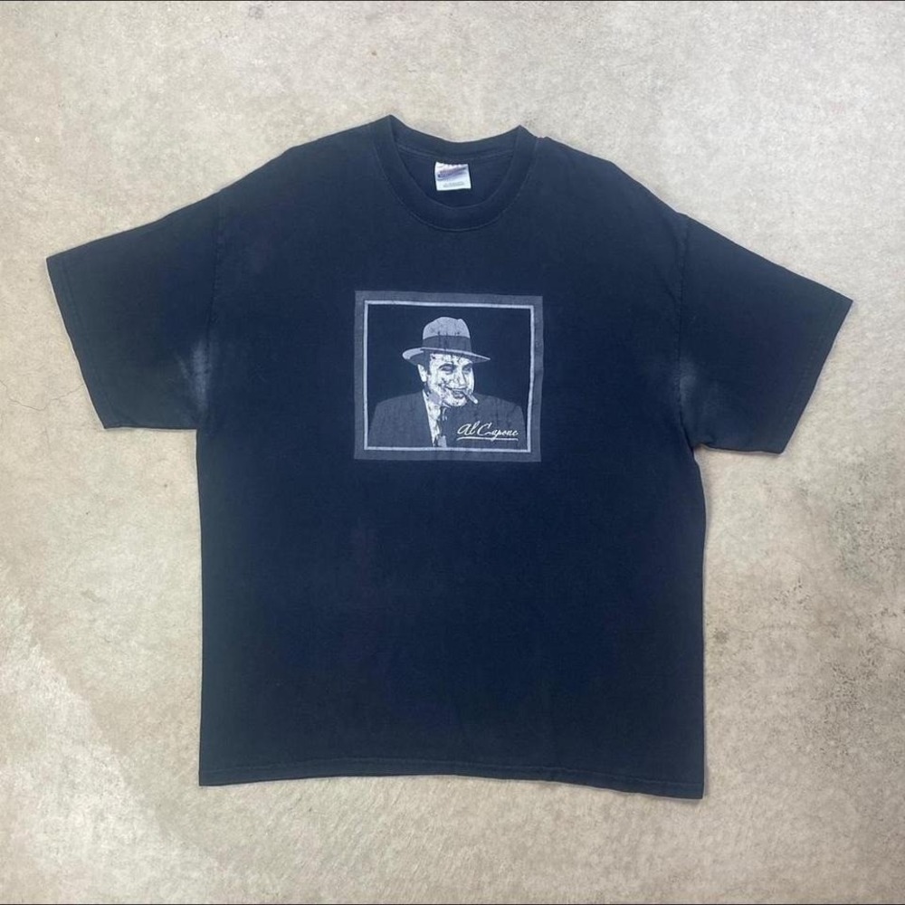 Vintage 90s Al Capone Shirt Size XL Black Mob Boss Original Gangster